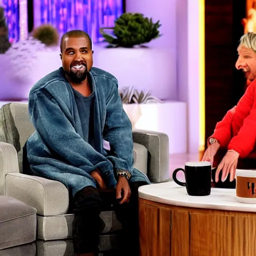 Prompt: Kanye West on the Ellen show 4K detail