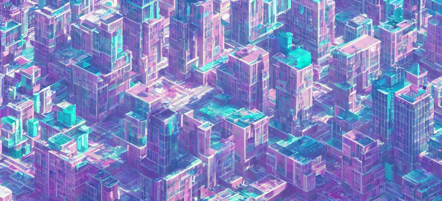 Prompt: vaporwave videogame city wallpaper, low poly, large,