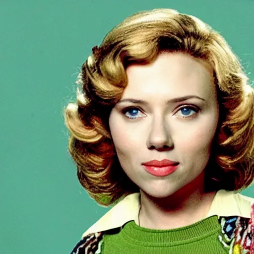 Prompt: a tv still of scarlett johansson as Kitty Forman of That 70's show