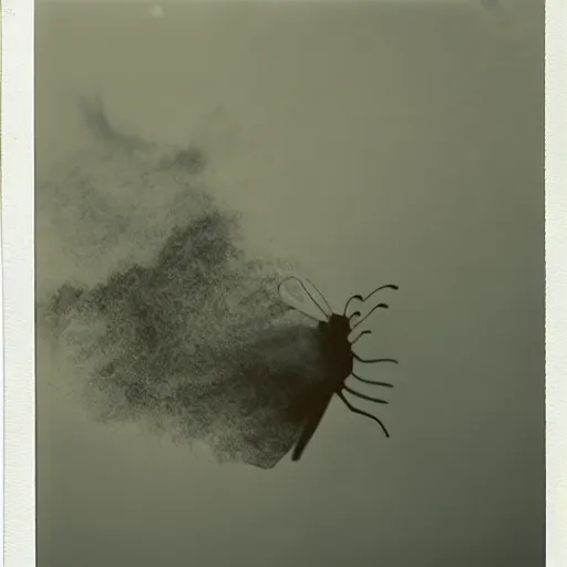 Prompt: butterfly made of smoke, polaroid photography in style of andrey tarkovski, mystical, sublime, calm