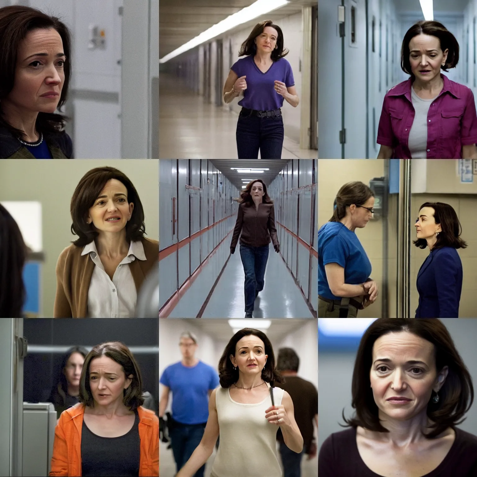 Prompt: Movie still of Sheryl Sandberg imprisoned in Supermax in Facebook The Movie (2017), directed by Steven Spielberg