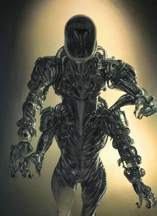 Image similar to alien astronaut in dark void underwater - complex and hyperdetailed technical suit design. reflection and dispersion materials. rays and dispersion of light. volumetric light. f / 3 2. noise film photo. flash photography. ultra realistic, 5 0 mm. poster by wayne barlowe, hajime sorayama aaron horkey, craig mullins