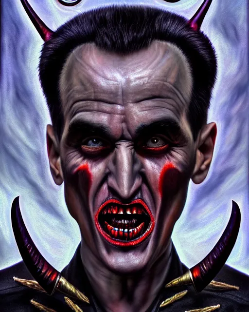 Prompt: photorealist portrait painting of demonic aloysius stepinac with demonic eyes and horns, gothic, horror, cool colors, high production value, intricate details, high resolution, hyperrealistic, hdr, high definition, masterpiece, ultra realistic, highly detailed, hd, sharp focus, non blurry, sharp, smooth