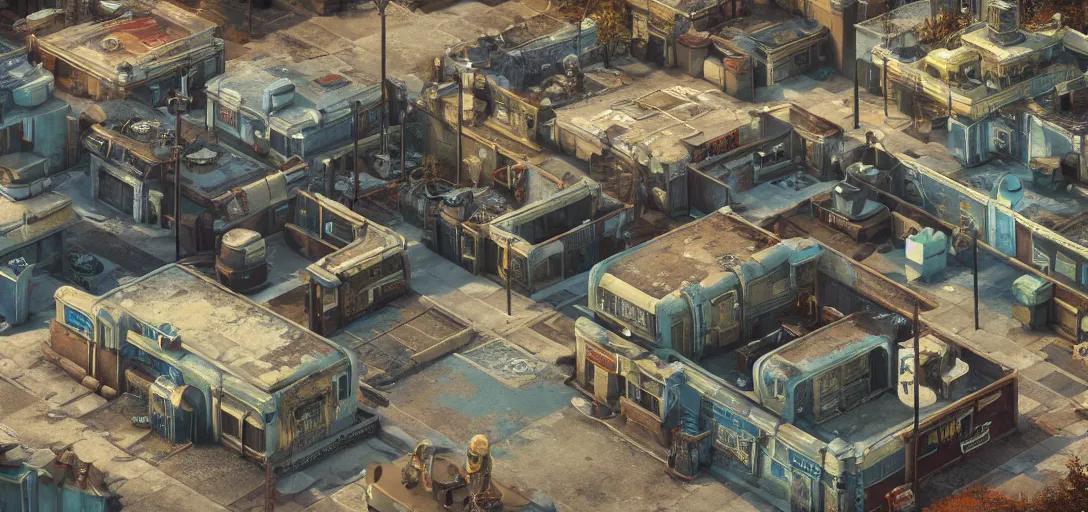 Image similar to Isometric 3d octane render of Fallout 4 Diamond City