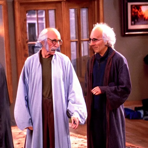Image similar to larry david dressed like a wizard cinematic 3 5 mm realistic