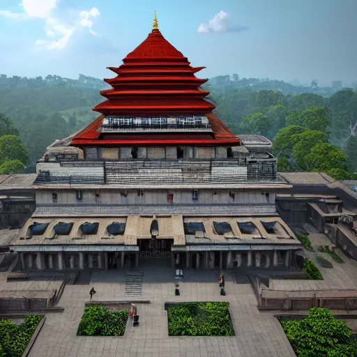Image similar to beautiful kamakhya temple, Guwahati, Vue 3d render, v-ray, unreal engine, HDR cinematic lighting, wide angle shot, 8K textures
