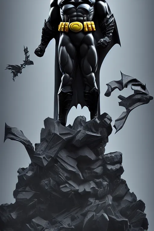 Image similar to digital masterpiece illustration concept art of porcelain statue of batman, extremely detailed and intricate complexity, epic composition, magical atmosphere, cinematic lighting + wide long shot, trending on artstation, 8 k