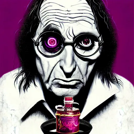 Image similar to graphic illustration, creative design, harry potter as alice cooper, biopunk, francis bacon, highly detailed, hunter s thompson, concept art