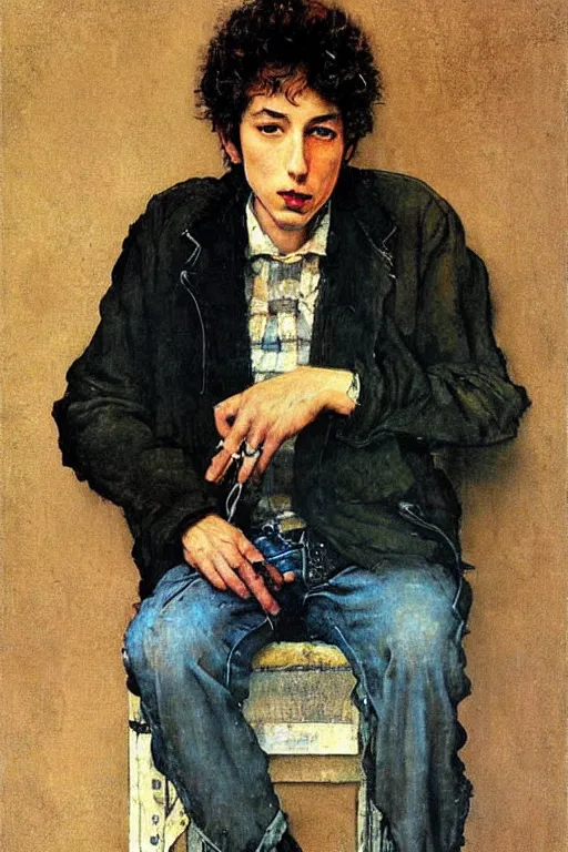 Prompt: “portrait of young bob dylan, by Norman Rockwell”