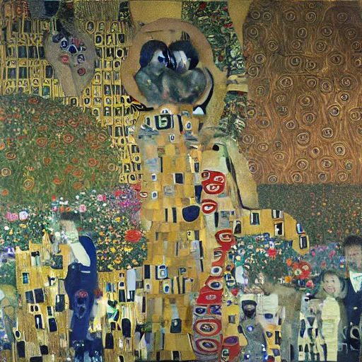 Prompt: amazing detailed beautiful painting of a crowd of people in a city, by gustav klimt