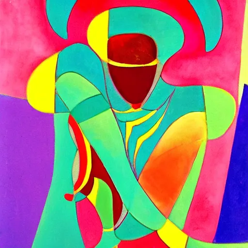 Image similar to her footprints were the markings of her tribe as she danced forth, abstract art in the style of cubism and georgia o keefe,