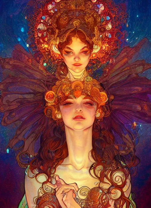 Image similar to Fire Goddess, ambient lighting, 4k, josephine wall, alphonse mucha, lois van baarle, ilya kuvshinov, rossdraws, artstation