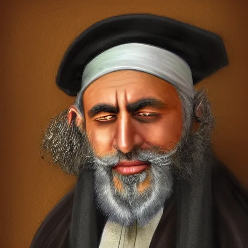 Prompt: a jewish rabbi,, long peyot, sideburns, grey beard, high quality portrait, trending on artstation