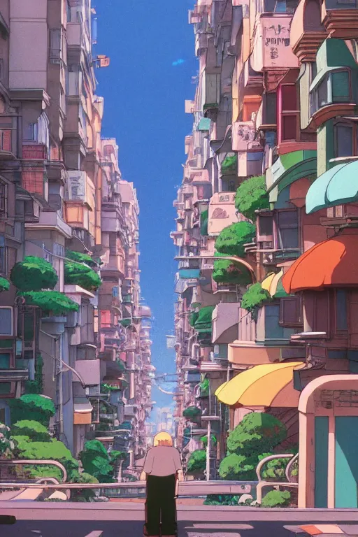 Prompt: still from studio ghibli movie'alone in san francisco'; very detailed, focused, colorful, antoine pierre mongin, trending on artstation ; 8 k ;