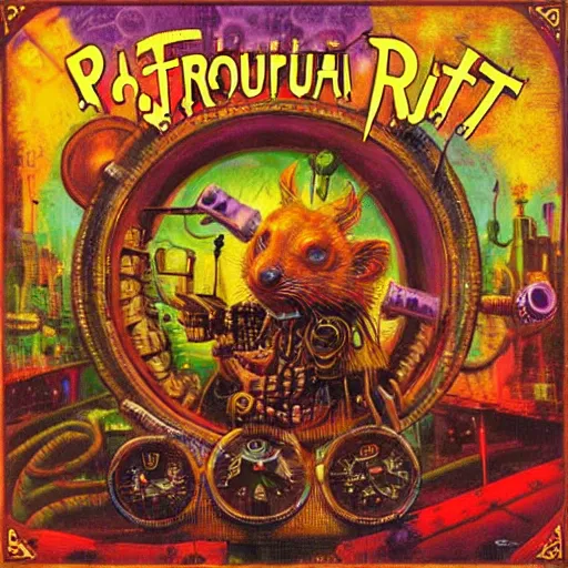 Image similar to steampunk rat, acid, 303, psychedelic, by paul lehr, cd cover