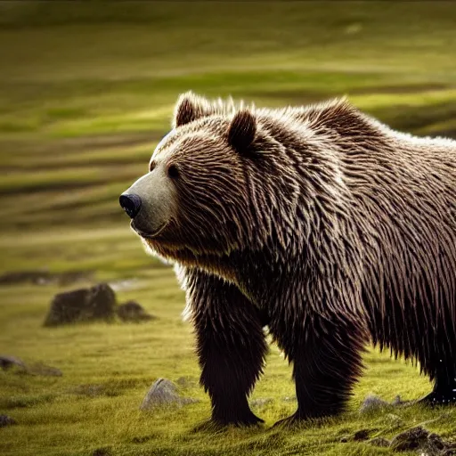 Prompt: viking grizzly bear, ultra detailed, high resolution, misty highland setting