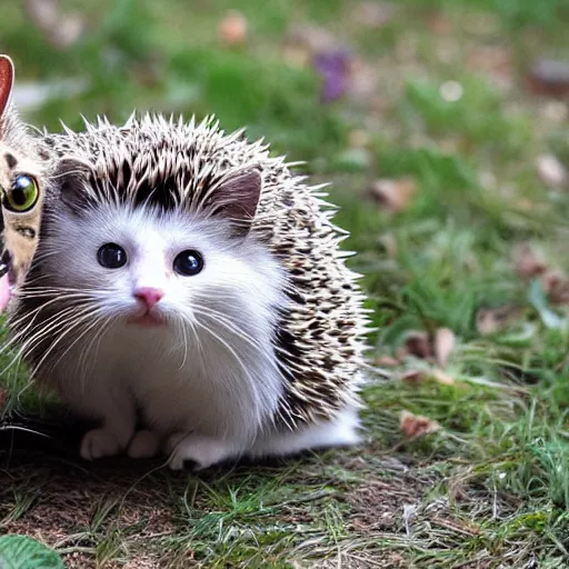 Image similar to a cat and a hedgehog as one animal.