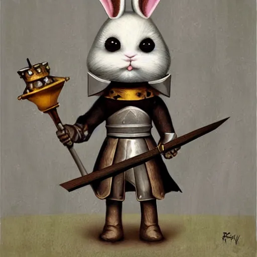 Image similar to a cute rabbit knight, digital painting by Mark Ryden