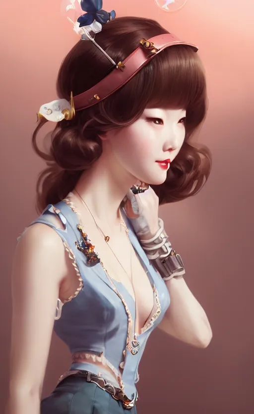 Image similar to a pin up and beautiful fashion charming dreamlke korea girl with lv jewelry, character art, art by artgerm lau and kyoung hwan kim and and ilya kuvshinov and john singer sargent, hyperdetailed, 8 k realistic, symmetrical, frostbite 3 engine, cryengine, dof, trending on artstation, digital art