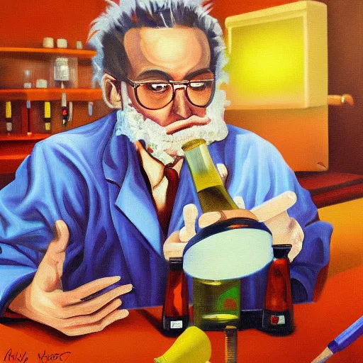 Image similar to a scientist discovered in his laboratory the cure for cancer. digital art. oil in painting.