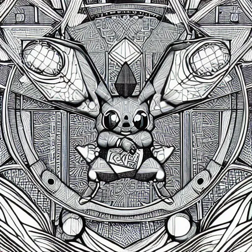 Image similar to a ultra detailed illustration of a Pikachu (from Pokemon), constructed from sacred geometry by James jean, trending on ArtStation,