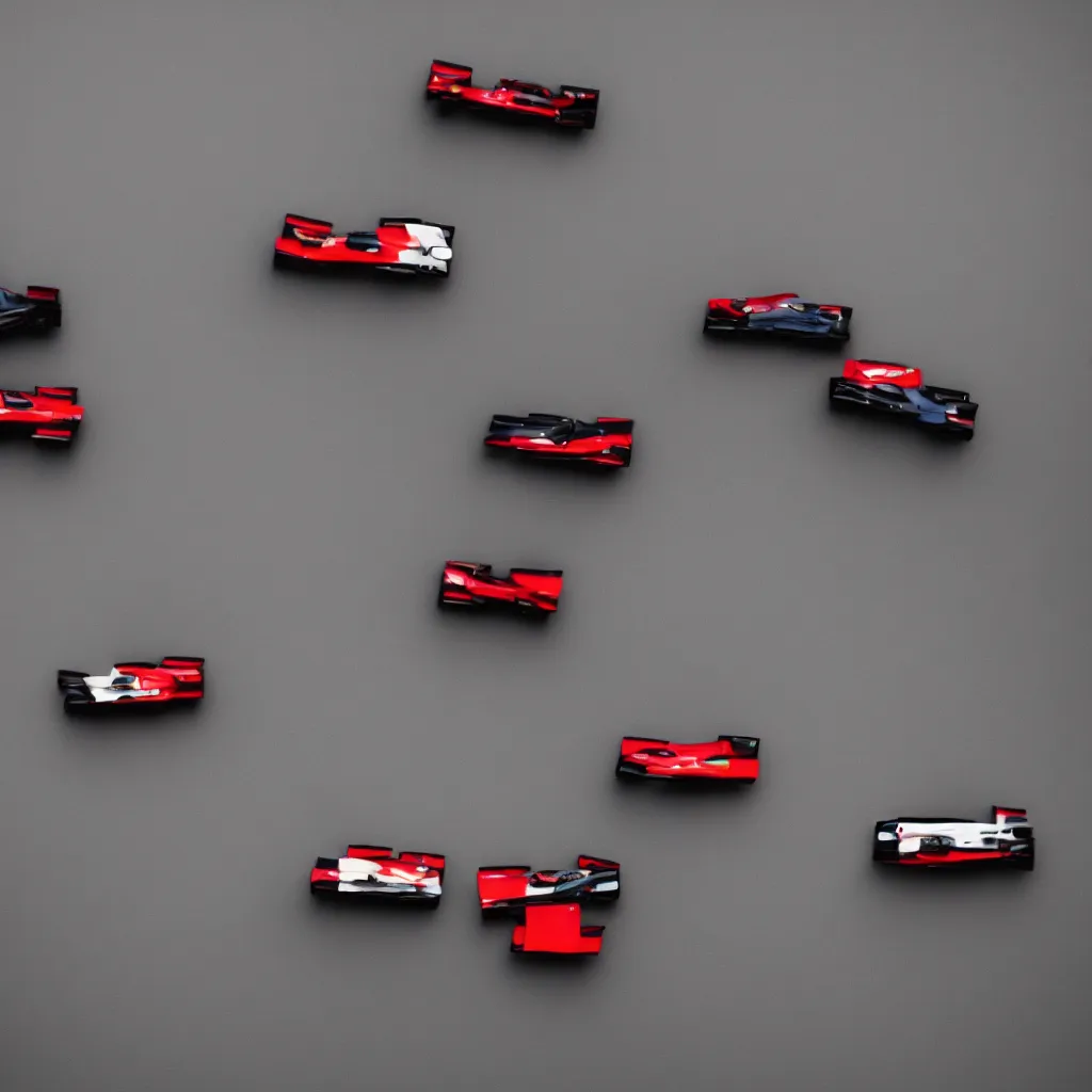 Image similar to minimalistic cars in a race, moody light