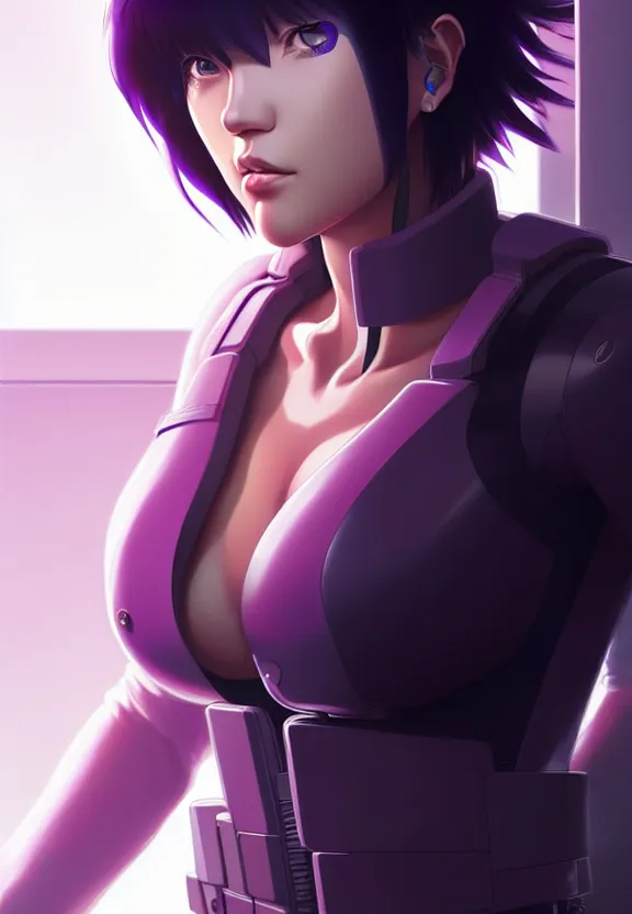 Image similar to a fullbody portrait of motoko kusanagi the major ghost in the shell : : connected to cables, under repairs, maintenance area, technicians : : by ilya kuvshinov, rossdraws, artgerm, sola digital arts, anti aliasing, raytracing : :