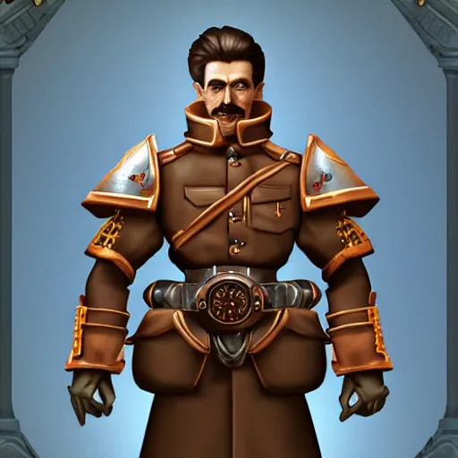 Image similar to PSX JRPG highly stylized Portrait of Stalin in a Steampunk Knight uniform, trending on artstation, octane render, unreal