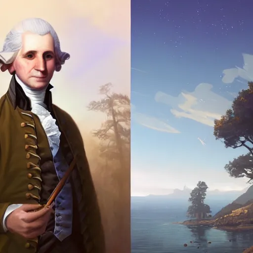 Image similar to highly detailed portrait, george washington, in gta v, stephen bliss, unreal engine, fantasy art by greg rutkowski, loish, rhads, ferdinand knab, makoto shinkai and lois van baarle, ilya kuvshinov, rossdraws, tom bagshaw, global illumination, radiant light, detailed and intricate environment