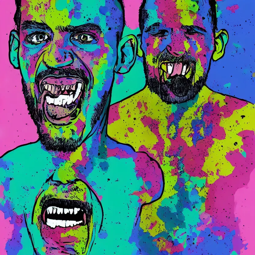 Image similar to man with a tab of acid on his tounge, digital art by mad dog jones