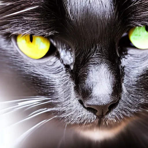 Prompt: a photo of an angry black cat with glitter, highly detailed, photorealistic, f 2. 8, in - frame