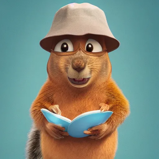 Image similar to a squirrel wearing a bucket hat. pixar.