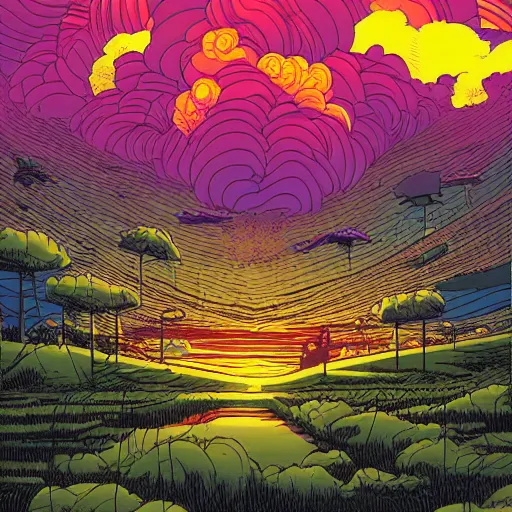 Prompt: Clouds at sunset by Dan Mumford