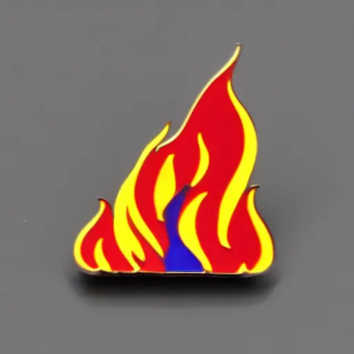 Image similar to a diamond enamel pin depicting a minimalistic clean fire flames warning label, smooth curves