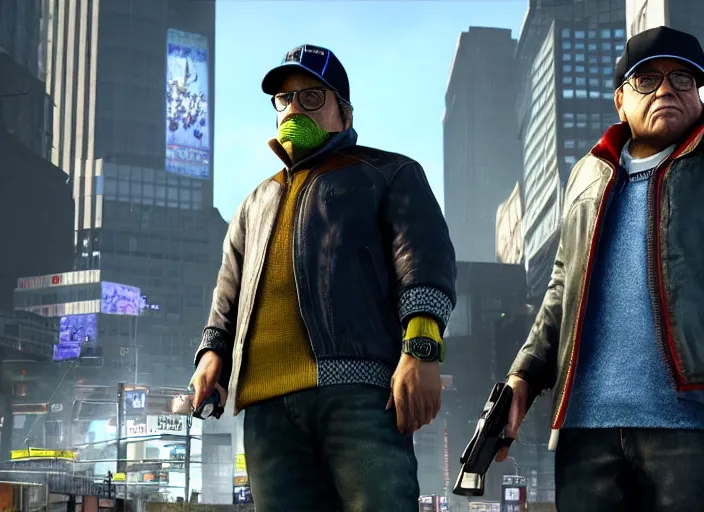 Image similar to video game still of danny devito in the video watch dogs,