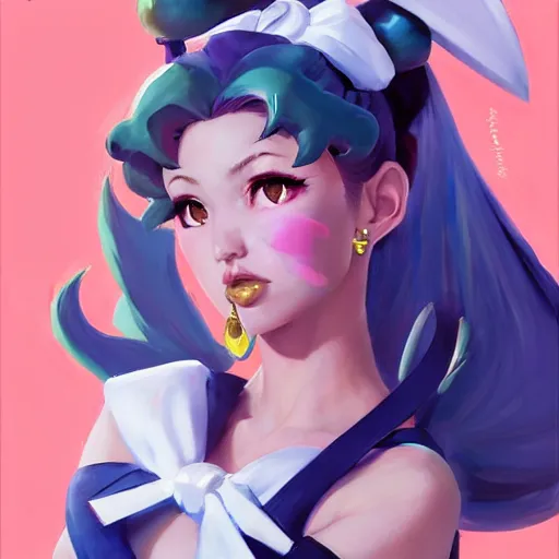 Image similar to greg manchess portrait painting of usagi sailor moon as overwatch character, medium shot, asymmetrical, profile picture, organic painting, sunny day, matte painting, bold shapes, hard edges, street art, trending on artstation, by huang guangjian and gil elvgren and sachin teng