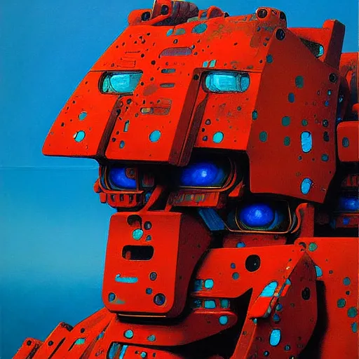 Prompt: portrait of a colourful tribal mecha robot, painting by zdzislaw beksinski,