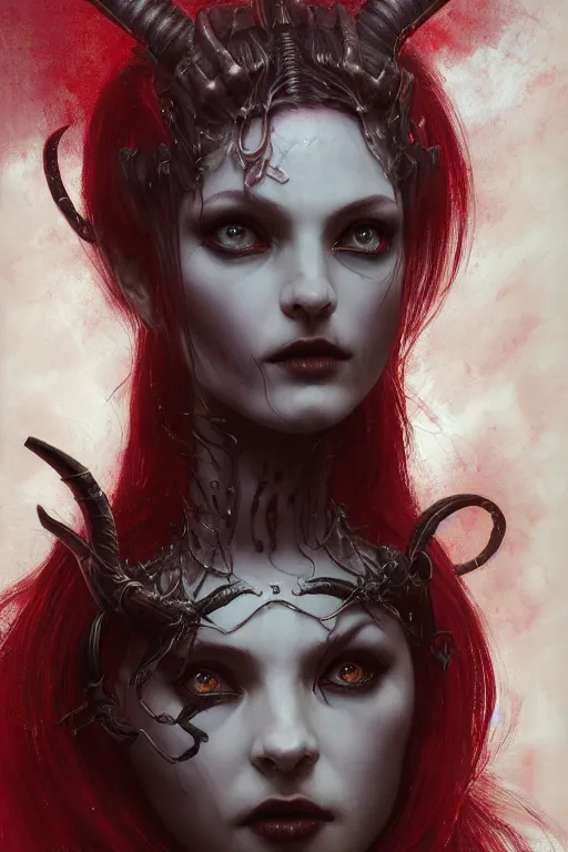 Image similar to Portrait of beautiful pale warhammer 40000 goth succubus maiden, dark fantasy, red light, digital illustration, intricate, highly detailed, smooth, artstation, painted by Wayne Barlowe and Greg Rutkowski and zdislav beksinski and Ruan Jia and Mandy Jurgens and Artgerm and william-adolphe bouguereau