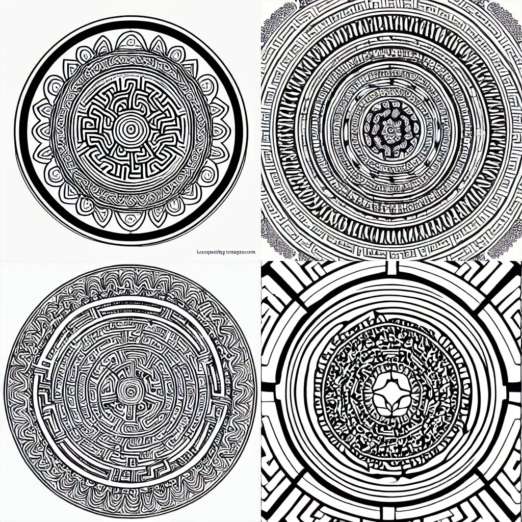 Prompt: line art labyrinth mandala
