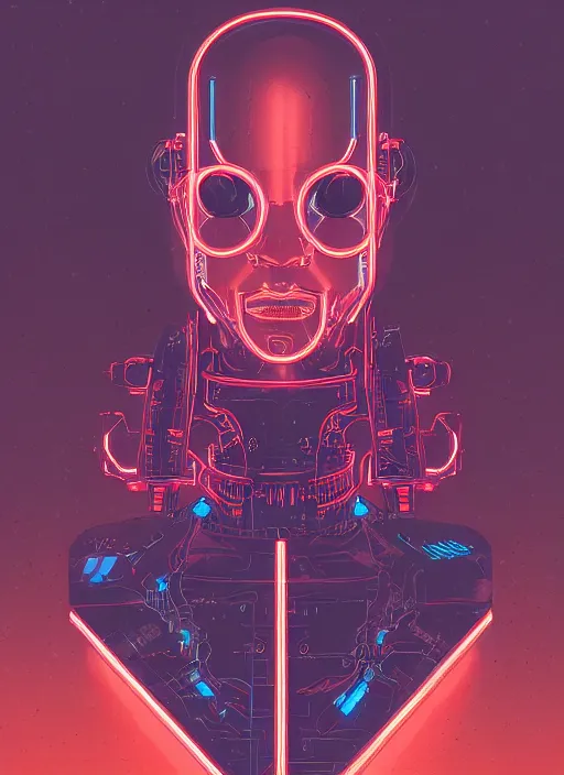 Prompt: portrait of a cyborg humanoid with mechanical and electronic element, neon light, illustrated by Laurie Greasley and Michael Whelan, highly detailed, trending on artstation
