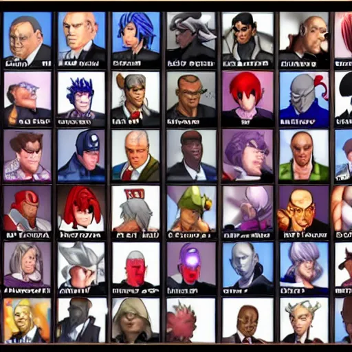 Prompt: character select screen of a fighting game starring US politicians