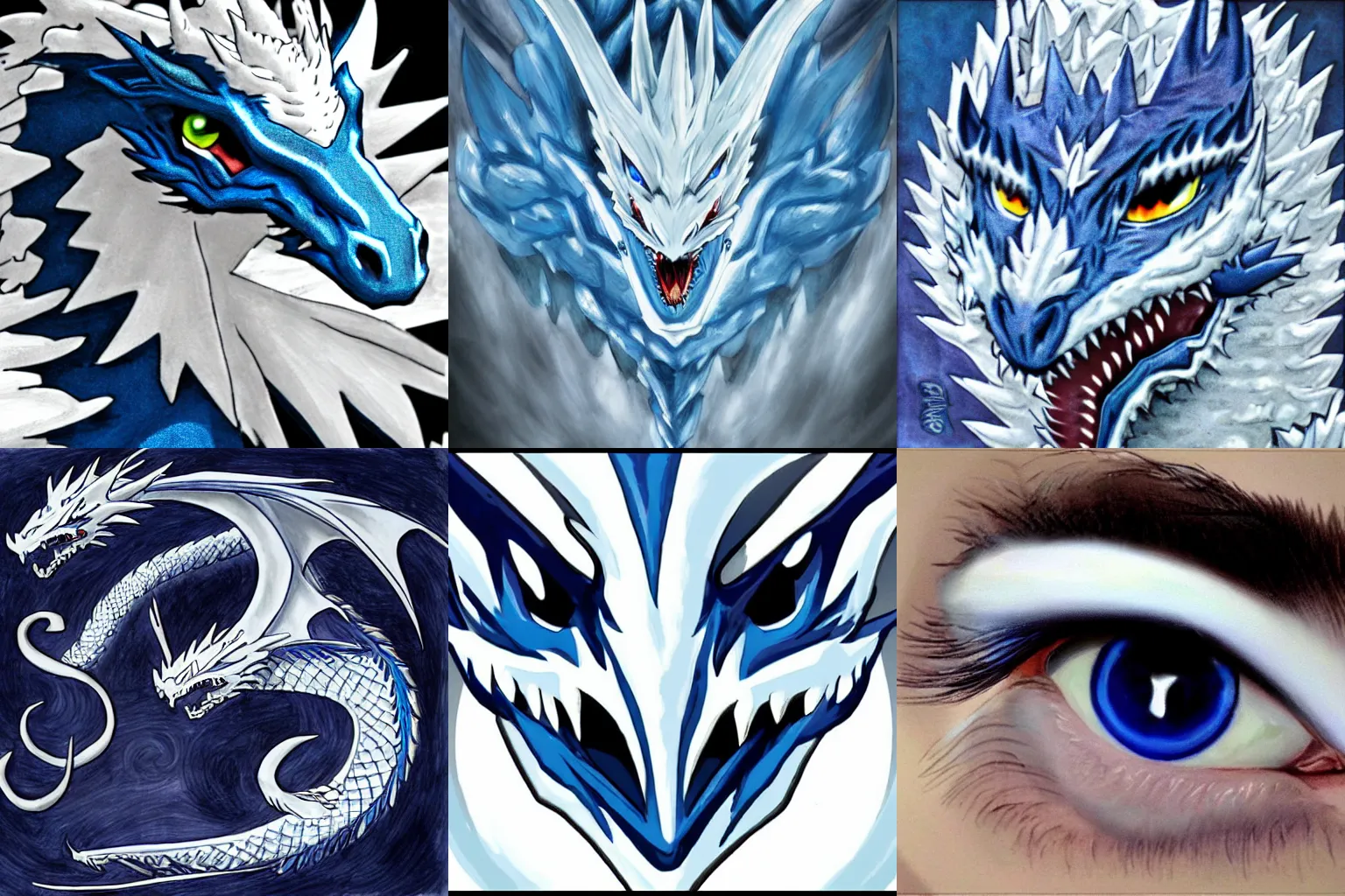 Prompt: blue eyes white dragon