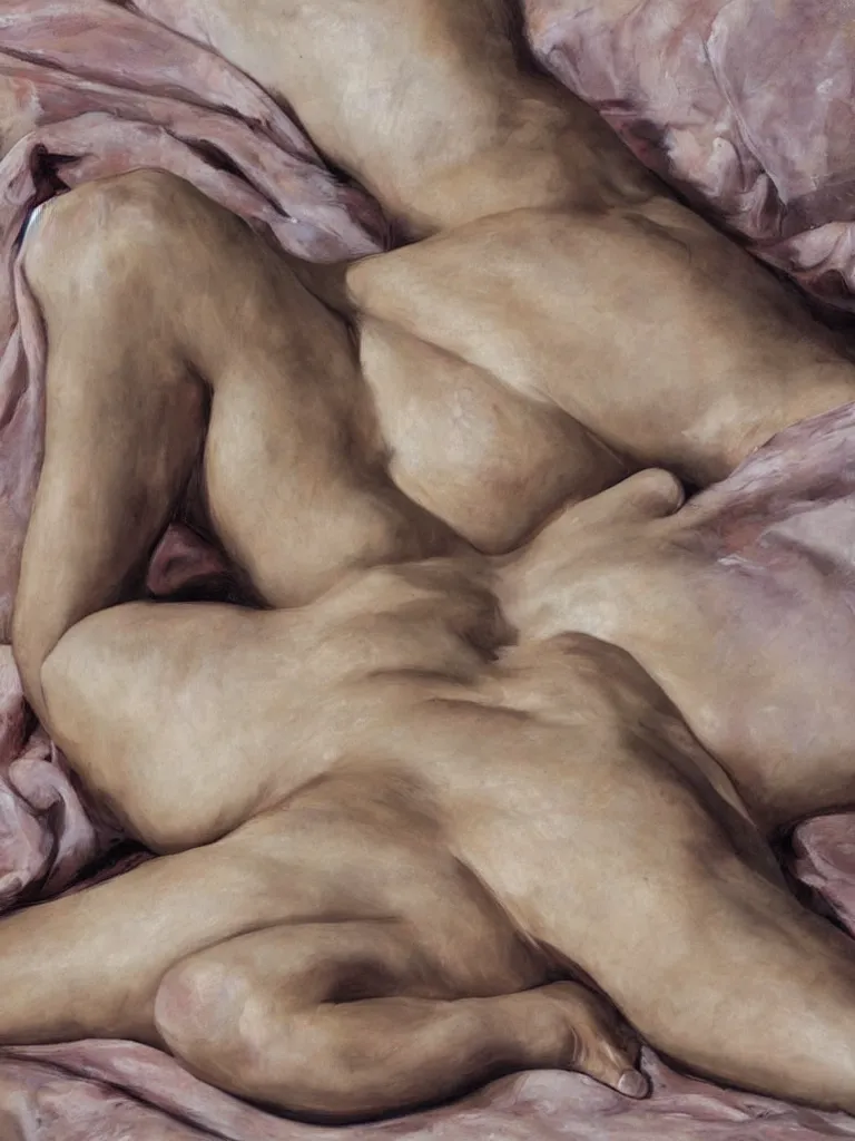 Prompt: Jenny Saville female body on a bed