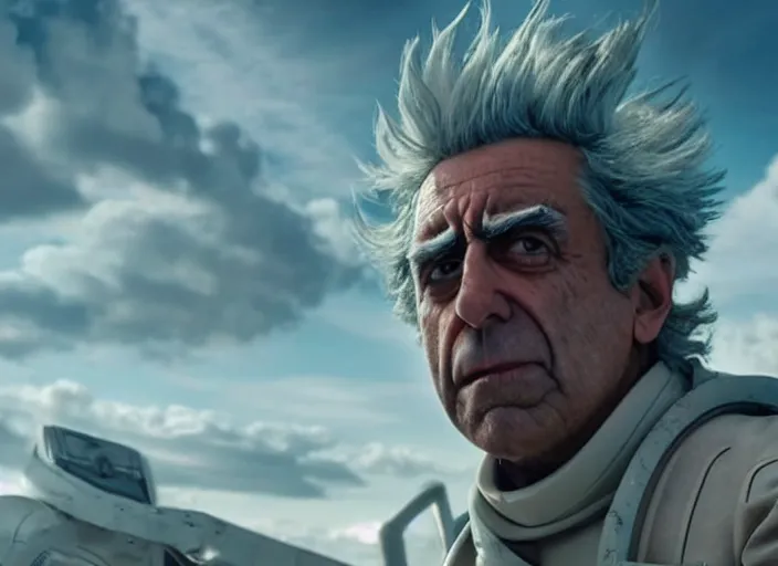 Image similar to film still of rick sanchez in the new scifi movie, 4 k, highly intricate, hyper realistic