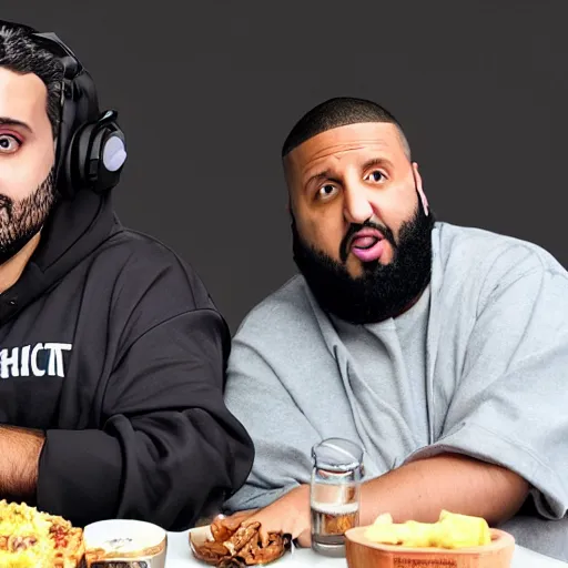 Image similar to ethan klein from the h 3 podcast and dj khaled on an episode of hell's kitchen