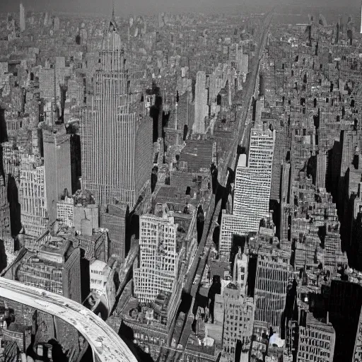 Prompt: Photo of New York City in the year 1950, black and white, photorealistic,