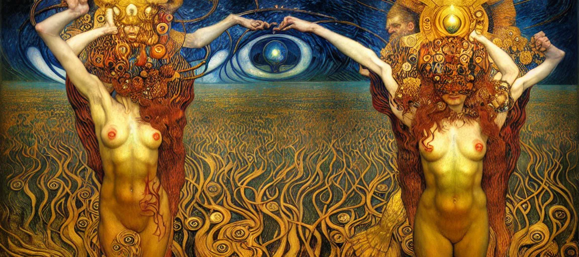 Image similar to Divine Chaos Engine by Karol Bak, Jean Delville, William Blake, Gustav Klimt, and Vincent Van Gogh, symbolist, visionary