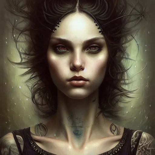 Image similar to a selfie of an emo girl in a tank top, intricate, elegant, highly detailed, smooth, sharp focus, award - winning, masterpiece, in the style of tom bagshaw, cedric peyravernay, peter mohrbacher