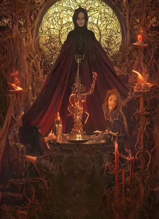 Image similar to mindcontrol inside covens den, intricate wiccan scene detailing, textless, hyperornate wiccan photorealistic mindcontrol, highly detailed, photorealistic, diffuse lighting, hdrp, artstation, unreal 5, smooth, sharp focus, art by john collier, albert aublet, krenz cushart, artem demura, alphonse mucha