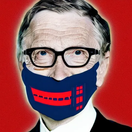 Prompt: a demon wearing a mask with the face of bill gates.